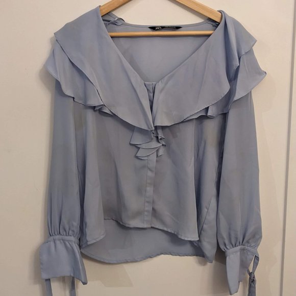 Zara Light Blue Flowy Blouse - Picture 5 of 7